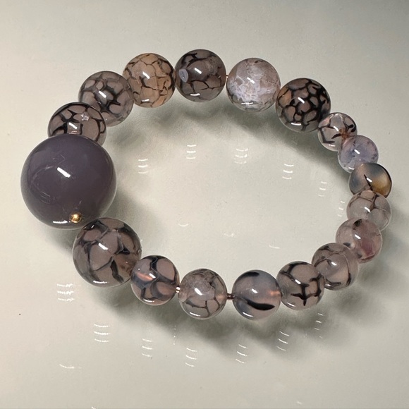 DRAGON VEINS + GREY AGATE  STONES BRACELET Size 6” up to 6.5” - Picture 4 of 12